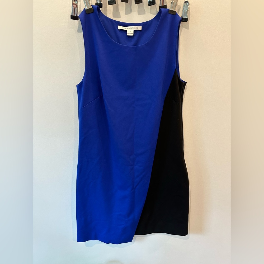 Diane von Furstenberg Livvy Colorblock Shift Dress Blue Black Size 4